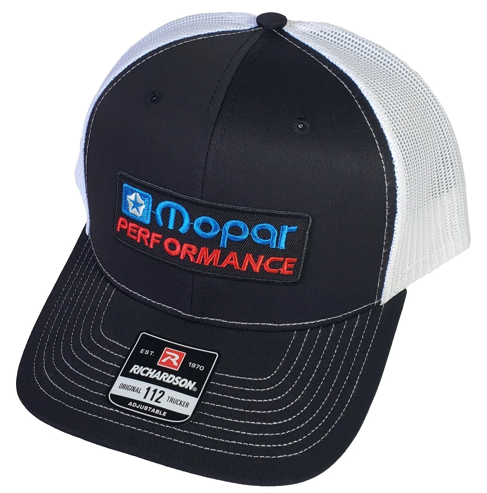 Mopar Performance Patch on Richardson 112 Trucker Hat Snapback Black/White
