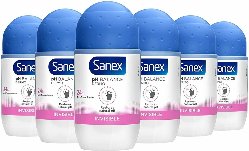 86,00€/L - 6er Pack SANEX Deo Roll-on WOMEN "Dermo Invisible" - 50ml