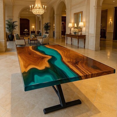 Handmade Green Epoxy Resin Table   Unique Live Edge Wood Coffee Table