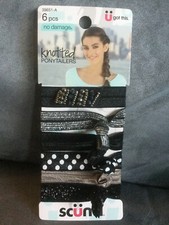 SCUNCI 39651-A BLACK KNOTTED PONYTAILERS HAIR TIES 6 PIECE - BRAND NEW
