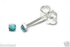 925 Sterling Silver 2mm Small Extra Tiny Turquoise Crystal Stud Earrings Nosepin
