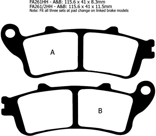 Full Set EBC Sintered Brake Pads for Honda VFR800, CBR1100, ST1100 (3 x FA261HH) - 第 3/3 張圖片
