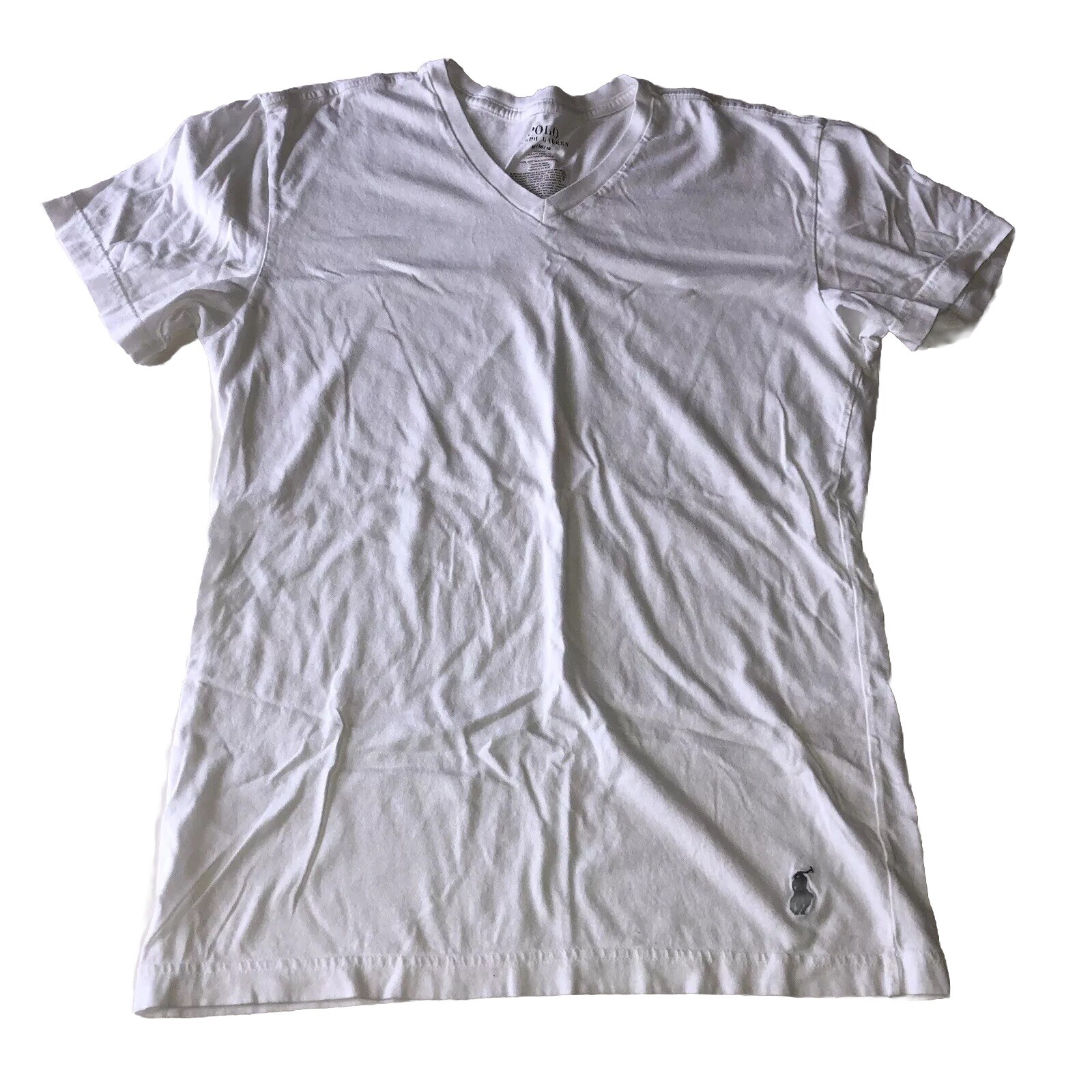 Polo Ralph Lauren bianca scollo a V t shirt slim fit blu pony taglia media