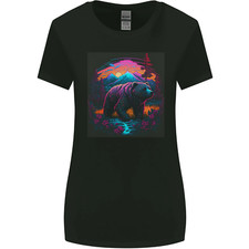 A Grizzly Bear in a Retro Wilderness Womens Wider Cut T-Shirt