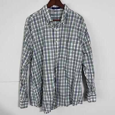 Alan Flusser Mens Shirt Size 2XL White Checkered Long Sleeve Button Up