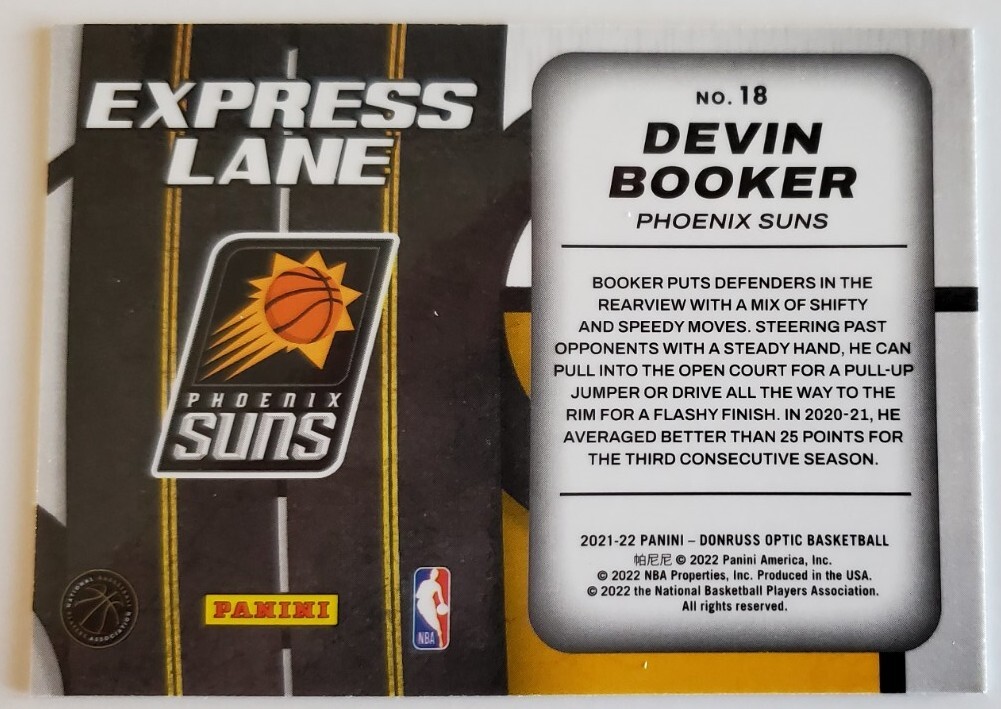 2021-22 Donruss Optic Express Lane Devin Booker Phoenix Suns 2021-22 Donruss Optic Express Lane Devin Booker Phoenix Suns