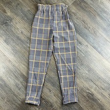 Boohoo Gray & Yellow Plaid Slacks Pants ((size 4))