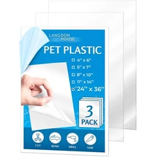 PET Flexible Plastic Glass Sheets (24x36 x 0.03 inch, Clear, 3 Pack), Thin Plexi