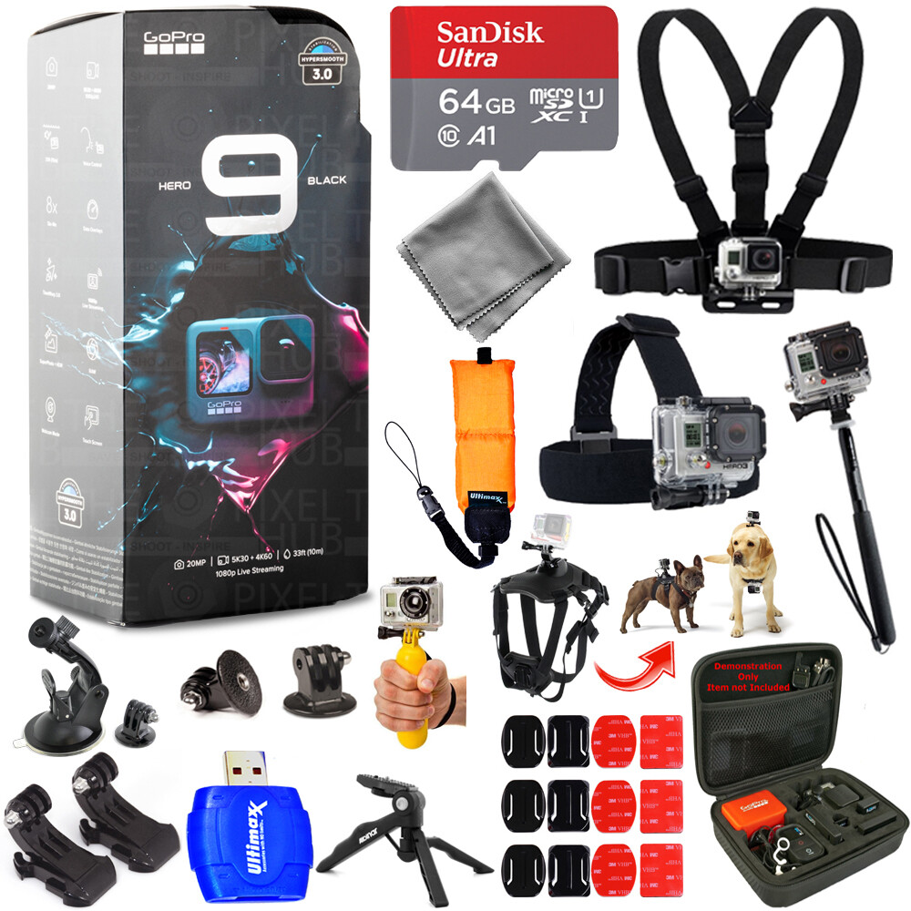 GoPro HERO9 Black 5K Action Camera with 64GB Card and Chest Head Strap Bundle-image