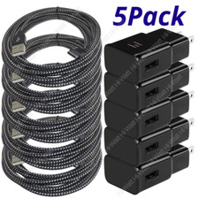 5Pack USB Fast Charger Wall Power Adapter 10Ft Long Type C Cable Lot For Samsung