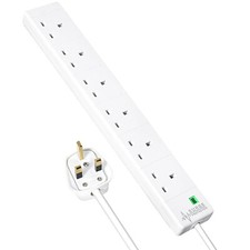 6 GANG SURGE PROTECTOR 1m EXTENSION LEAD white uk plug 13a