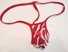 Men's MICRO G String Thong Bikini Beach Tanning Underwear White  Red ZEBRA