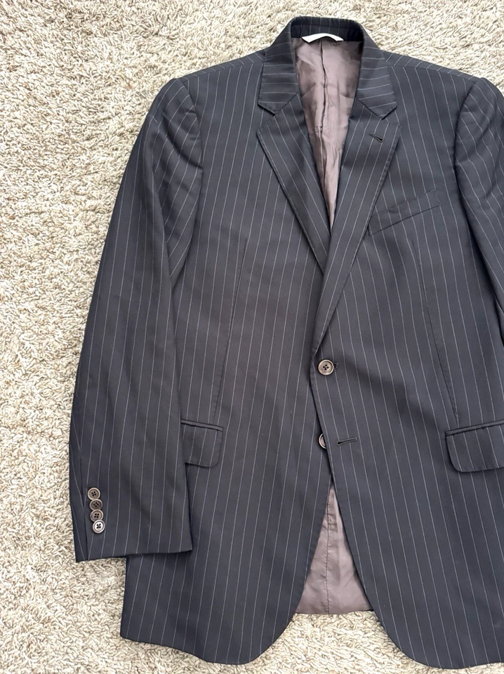 Armani Collezioni Tessuto Traje Chaqueta Abrigo Para Hombre 40R Gris Oscuro Lana Rayas Foto 2 de 4