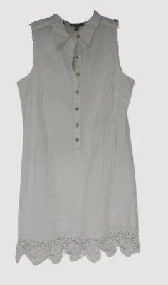 $100 Neiman Marcus Women's White Collared Sleeveless Lace Hem Shirtdress Size 6