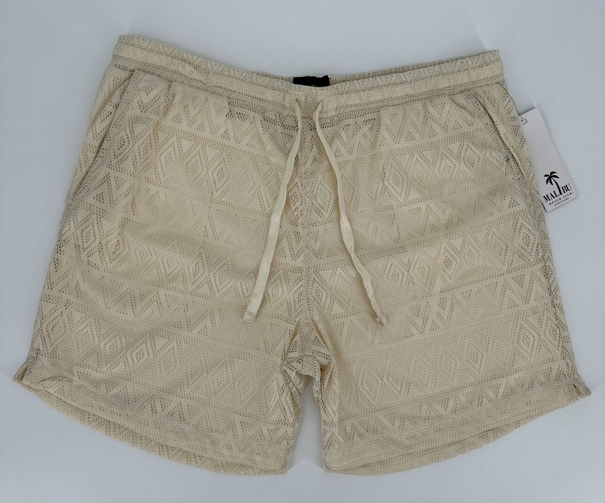 Malibu Beach Club Shorts Men's XL Textured Linen Look Ivory Beige