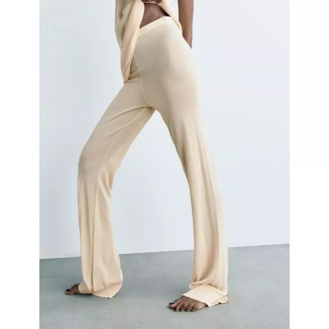 ZARA cream ribbed knit lounge pants size M Medium New Nwt Womens Casual