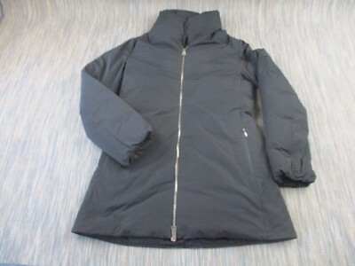 ADD gefütterte Jacke Damen UK 8 Mantel schwarz Entendaunen durchgehender Reißverschluss isoliert Logo