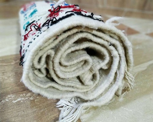 Moroccan Berber Rug 3x5 ft, 100% Soft Wool Solid Natural Off White Best Gift - Picture 6 of 7