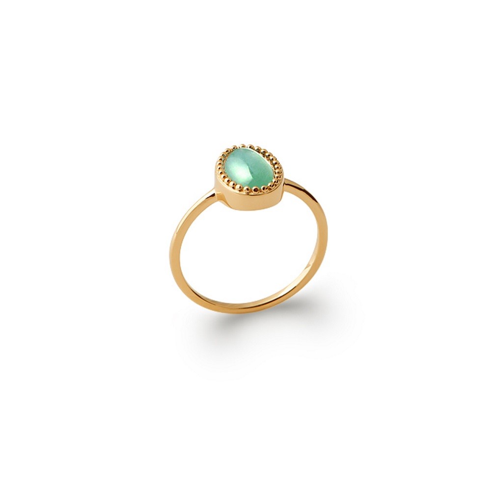 Bague ovale aventurine véritable et or jaune 750/000 poinçonné - Bijou de lithothérapie femme