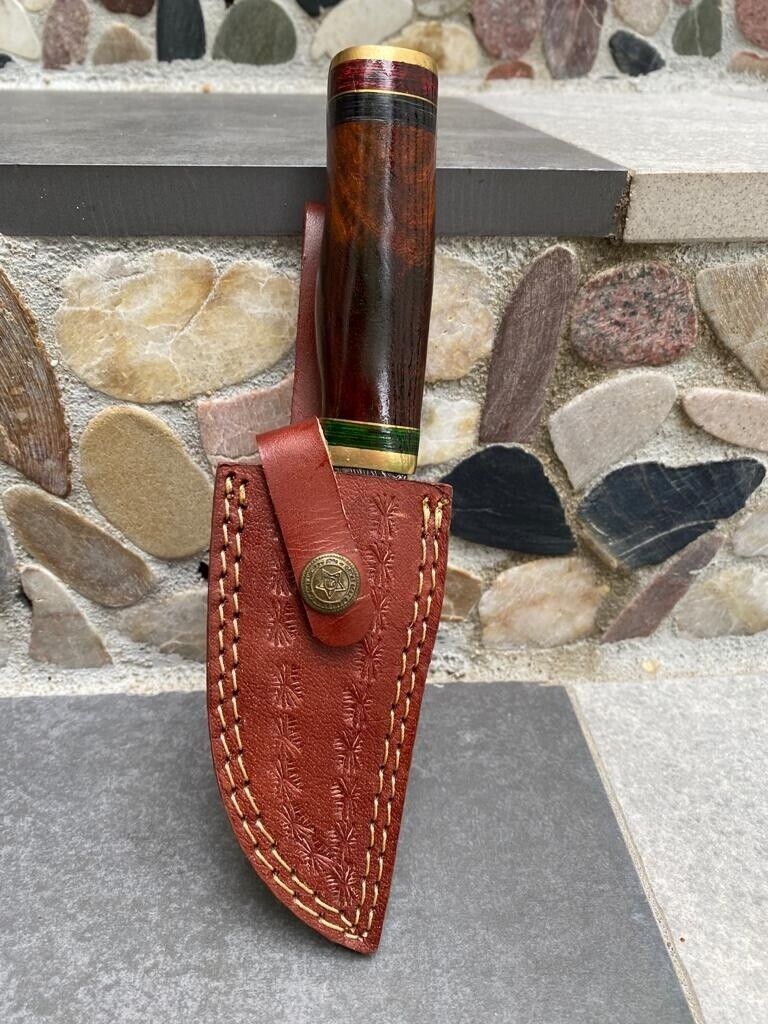 10” Damascus  steel handmade handforged hunting knife w/wood handle/case ZH31