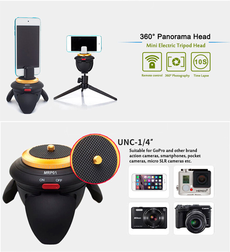 Mini Electric Panorama Head 360°Rotation 10s Time Lapse Tripod Head for  Selfie