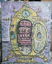 THE TIME MACHINE 16x20 Steam punk painting canvas travel original signed CROWELL