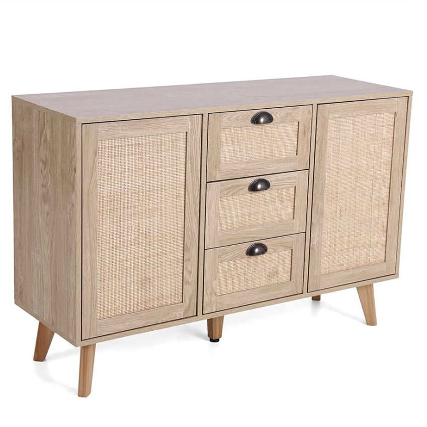 Buffet Sideboard Rattan Storage Cabinet with 3 Drawers and 2 Doors Console Table