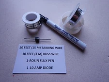 50' ft. Tabbing 10' ft. Bus wire-rosin pen+diode for solar cells diy kits