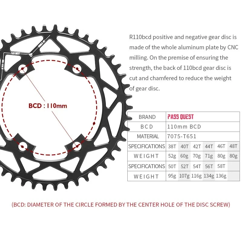 Chainring 110 BCD Hollow R7000 R8000 R9100 36T-58T Bike Chainwheel - Image 2 of 4