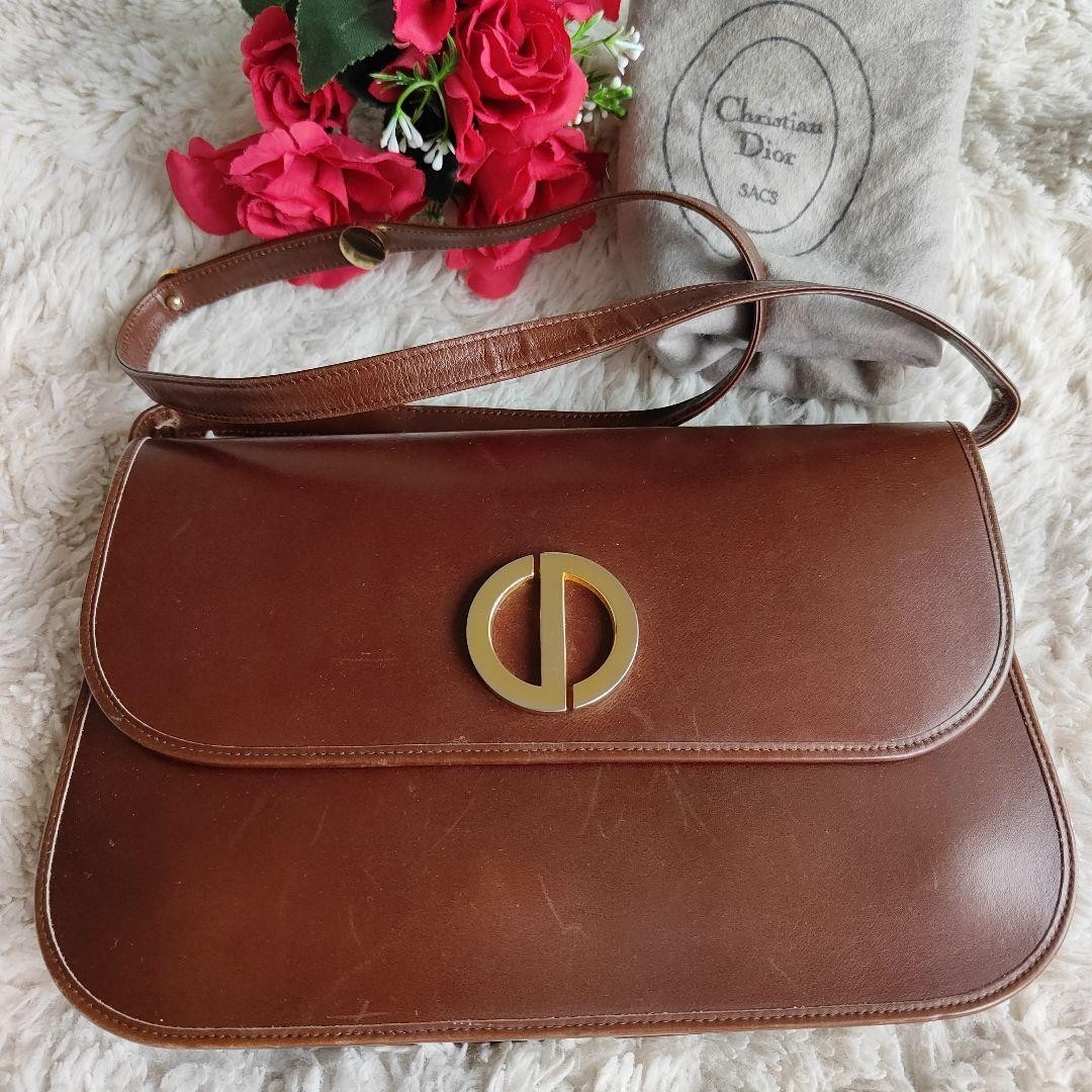 Dior Vintage Brown Leather Shoulder Bag Authentic F06221926