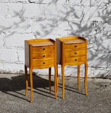 2 Vintage French Cherry Wood Bedside Tables - Louis XV Style - 80s