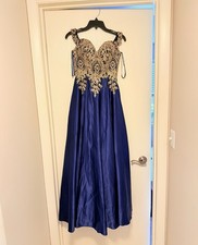 Eureka XS Navy Blue Evening Gown w/ Gold Bead...