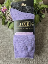 NEW LUXE Ladies 2 PR Cashmere Blend Socks Sz 9-11 Shoe 6-11 Lavender  Gray