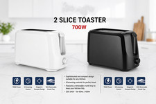 2 Slice Toaster 700W Compact Kitchen Bread Toaster Black White Crumb Tray