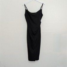 Lulu's Dress Small Black Spaghetti Strap Faux Wrap Midi Little Black Dress