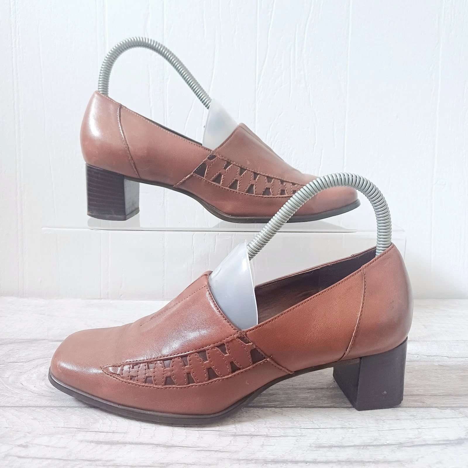 Scarpe K By Clarks taglia UK 5 mocassini in pelle marrone corte punta quadrata tacco a blocco