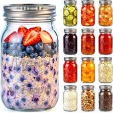 12 Pa 32 OZ Glass Food Stora Jars with Separable Airtight Lids, Wide