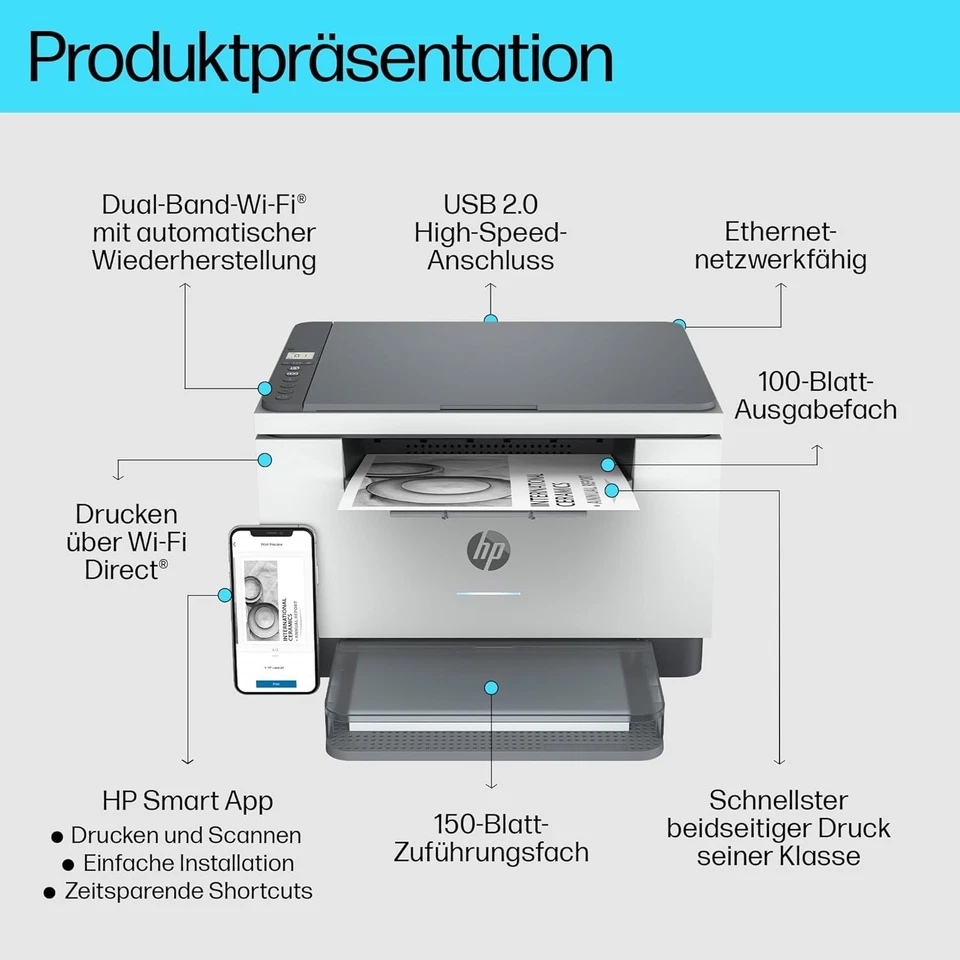 HP LaserJet MFP M234dw Multifunktionslaserdrucker, Schwarzweiß, 3-in-1 Drucker, - Bild 2 von 2