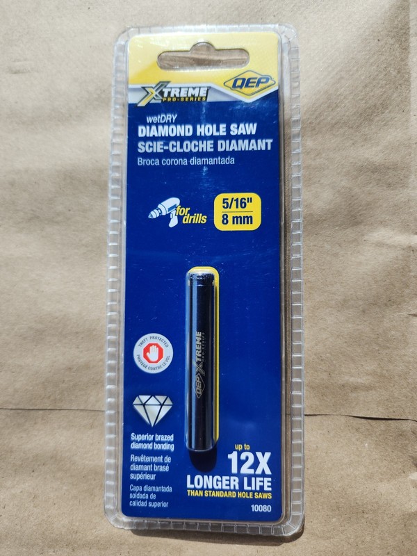 QEP Xtreme Pro Diamond Hole Saw 5/16" (8mm) Wet/Dry Cuts Porcelain, Ceramic Tile