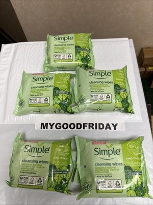 Simple Cleansing Wipe Kind to Skin Facial for All Skin Types Pack of 5 Full Face