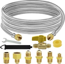 12 Feet High Pressure Braided Propane Hose Extension with Conversion Silver 