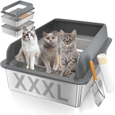 XXXL Stainless Steel Sifting Litter Box with Lid, 28'' L × 20'' W Extra Large