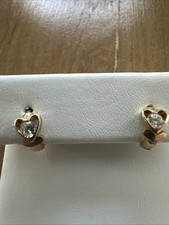 Yellow 14K Small Heart CZ Huggie Earrings 1-.33-2.10 Weight 2.07