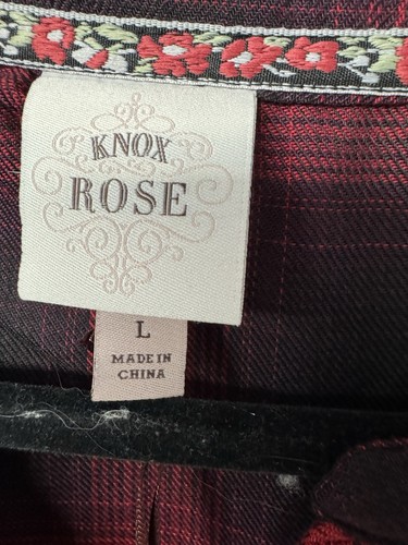 Knox Rose NWT Plaid Smocked Tunic Dress Red Black Long Sleeve Women’s Large - 第 6/10 張圖片
