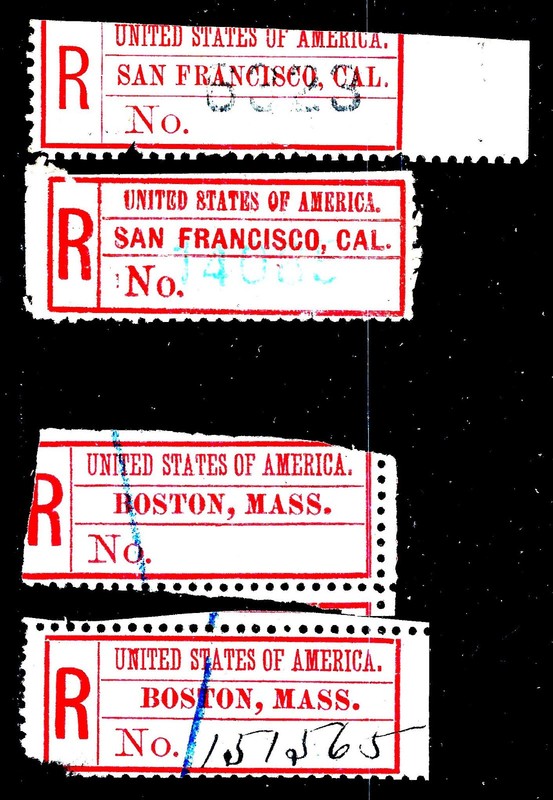USA San Francisco + Boston International REGISTERED MAIL "R" labels