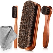4Pc Horsehair Shoe Shine Brush Kit Polish Dauber Suede Cleaner Cloth Set