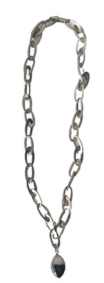 Vintage Emporio Armani 925 Sterling Silver Link Necklace 19  W/Brown Opal