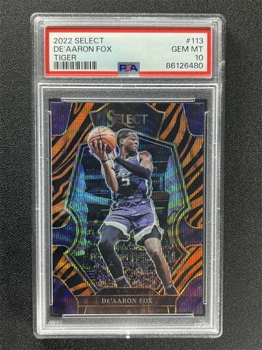2022-23 Select De'Aaron Fox #113 Tiger Stripe Wave Premier Level SSP PSA 10 MT