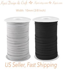 3/8 inch 10mm Flat Skinny Elastic Band Black / White 1 5 10 20 50 100 yards
