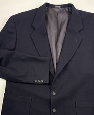 Oscar De La Renta Studio Sport Coat 44R Navy Soft Flannel Wool Patch Pockets EUC